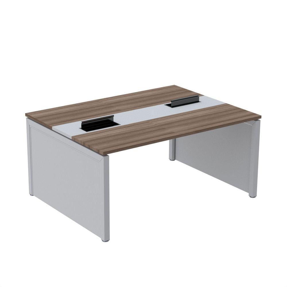 Mesa de Plataforma Dupla para 2 Pessoas Corporativa 120x120/2p Walnut/Cinza