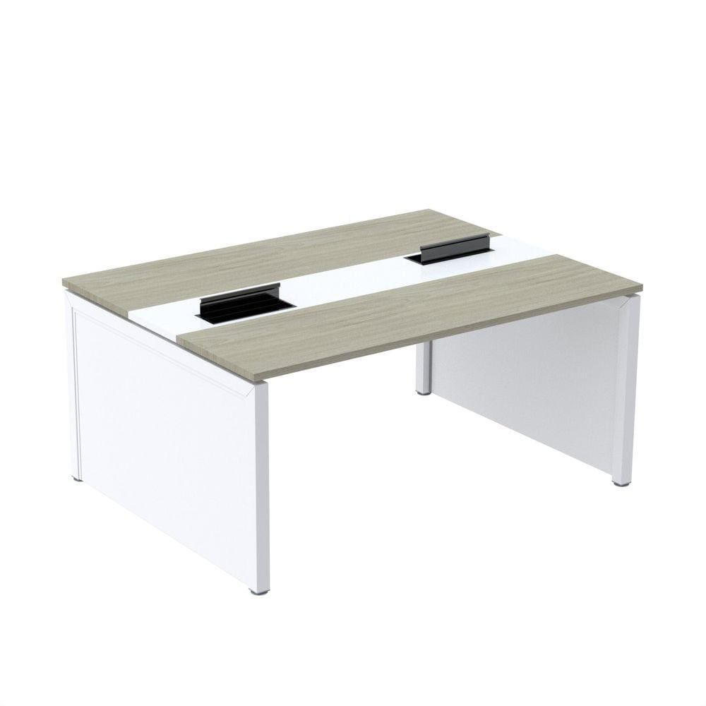Mesa de Plataforma Dupla para 2 Pessoas Corporativa 120X120/2P Nogueira Casablanca/Branco