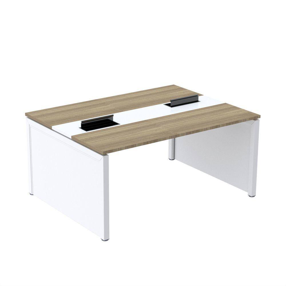 Mesa de Plataforma Dupla para 2 Pessoas Corporativa 120x120/2p Noce Naturalle/Branco