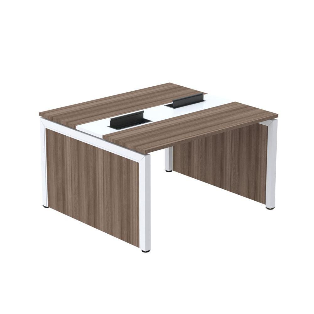 Mesa de Plataforma Dupla para 2 Pessoas Corporativa 160X120/2P Walnut/Branco