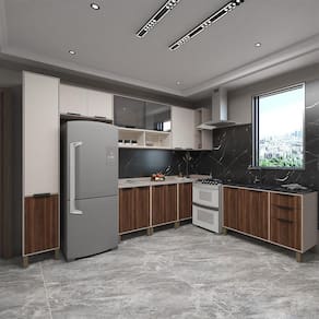 Cozinha Completa 8Peças C Vidro Reflecta Tampos E Sem Pia Luciane Móveis Cinammon-beige-escarlate