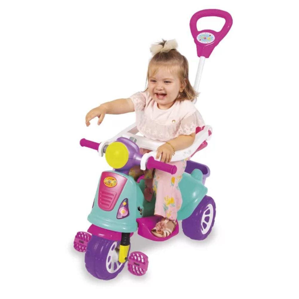 Triciclo Motoca Rosa Pink Menina com empurrador Vespa e pedal Maral
