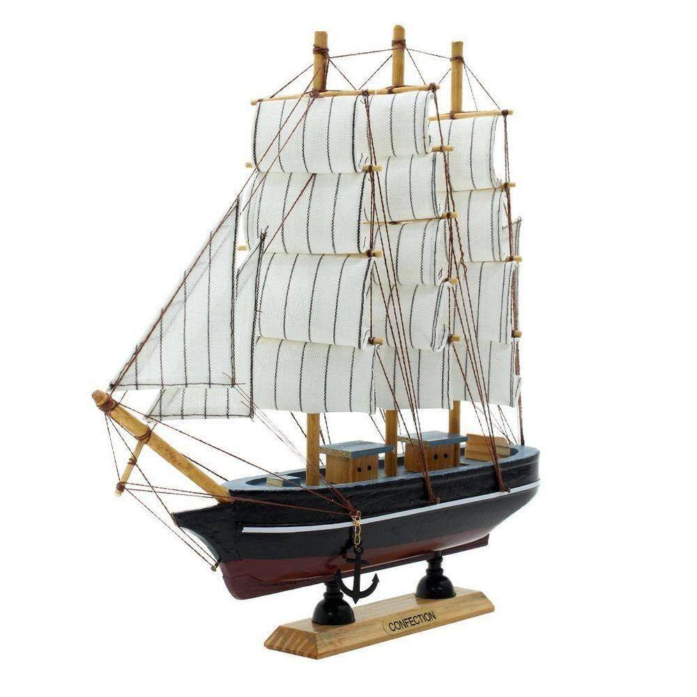 Miniatura Barco Navio De Madeira Veleiro Decorativo 29cm