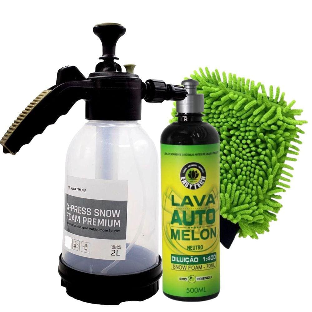 Pulverizador X-Press Snow Foam 2 Litros Waxtreme + Lava Auto Melon 1:400 500ml Easytech + Luva de 24x25cm Autoamerica