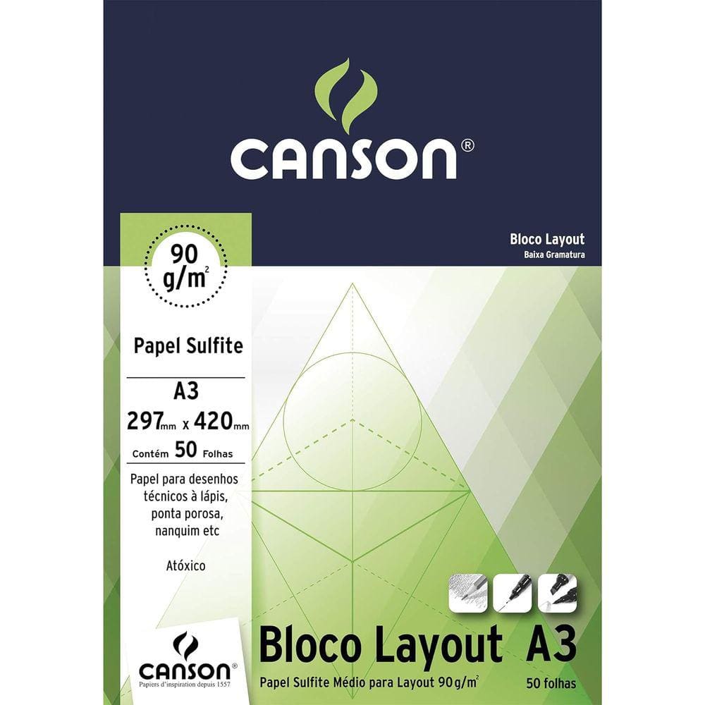 Bloco Canson A3 Branco 50 Folhas Layout 90g/m²