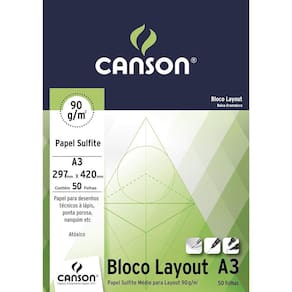 Bloco Canson A3 Branco 50 Folhas Layout  90g/m²