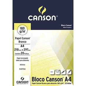 Bloco Canson A4 Branco  20 Folhas Desenho 180g/m²