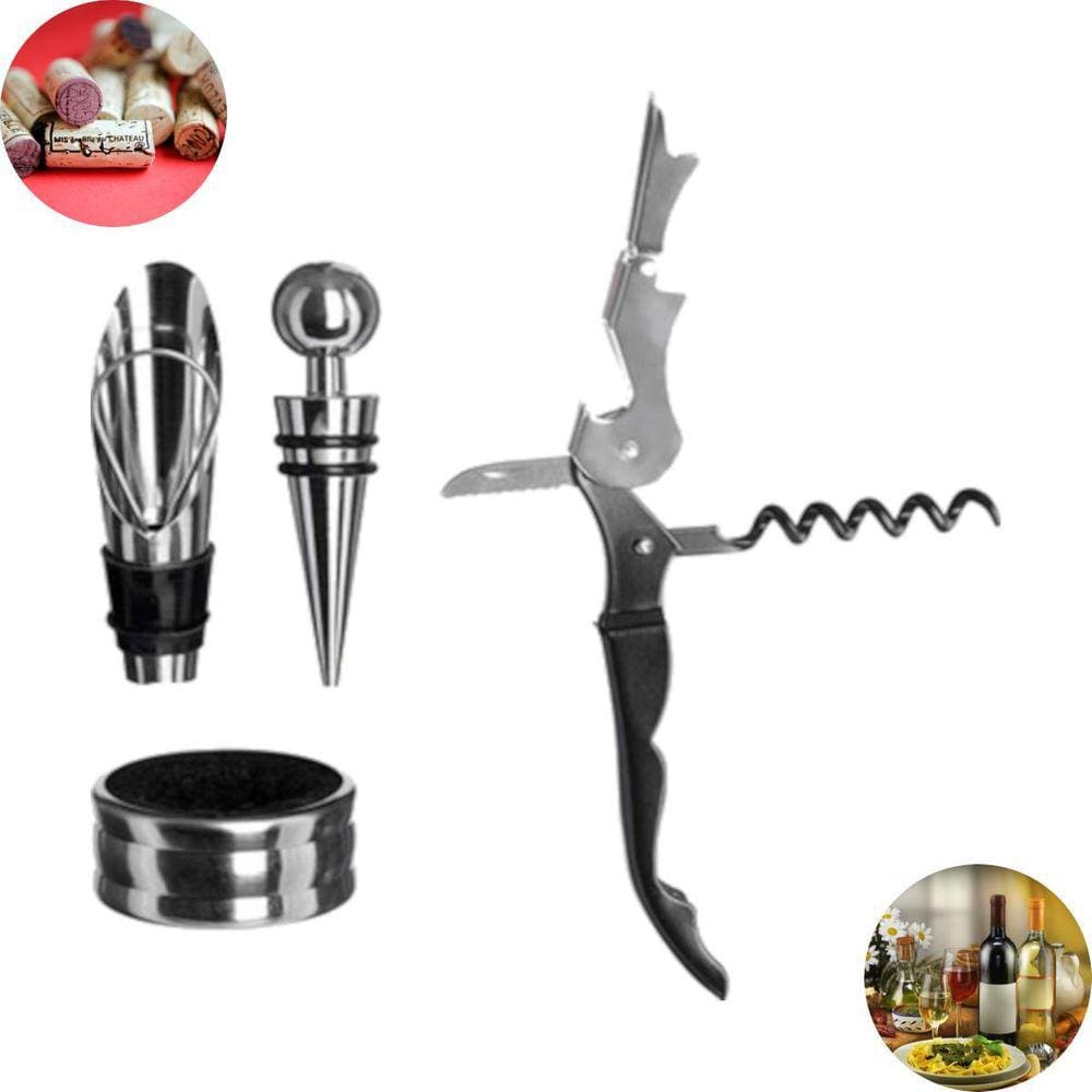 Kit Abridor De Vinho Inox 4 Peças Monaco Profissional