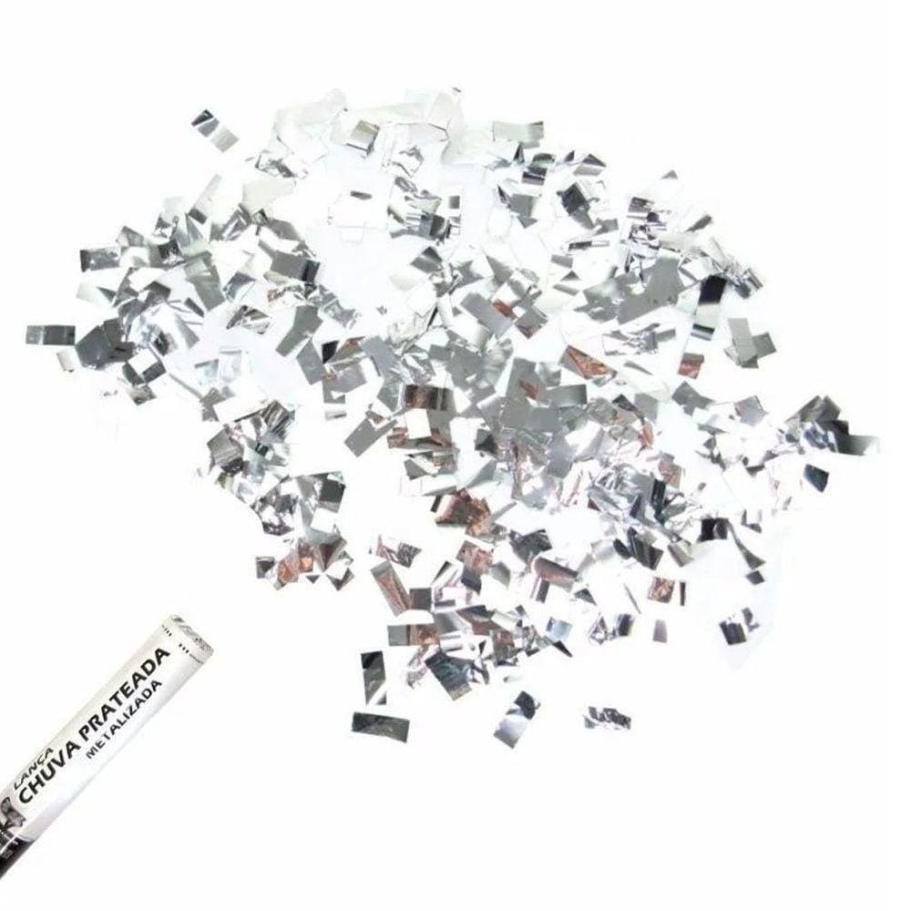 Kit 2 Lança Confete Prateado Metalizado 30cm