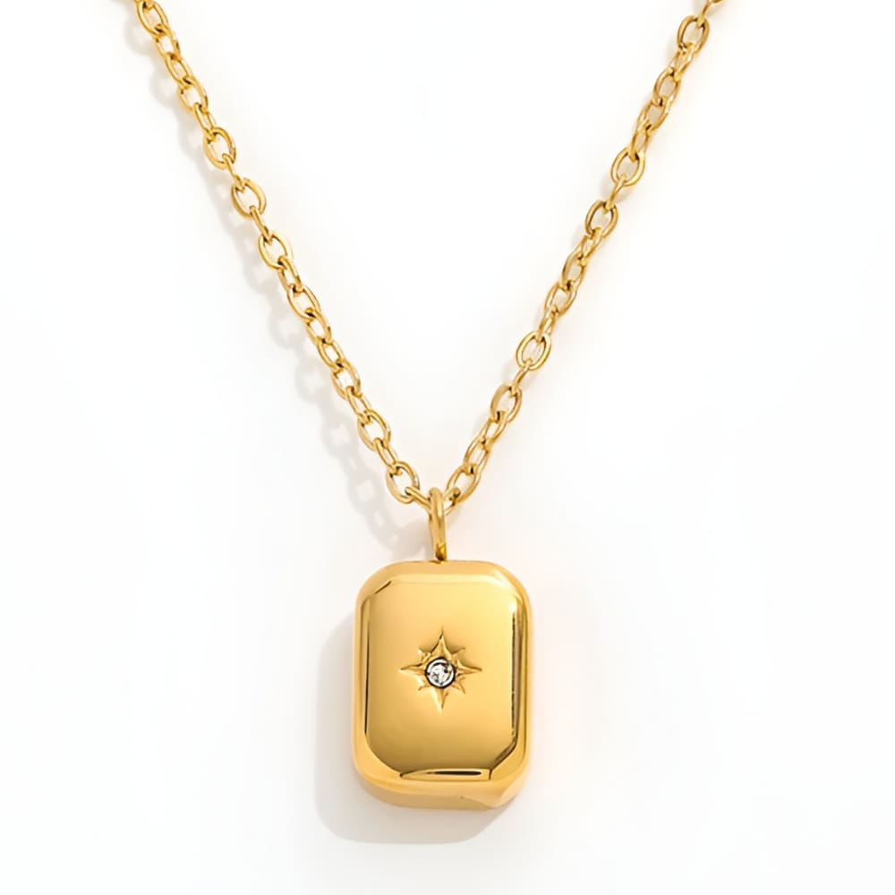 Colar Feminino Pingente Gota Quadrado Ellie Banhado Ouro 18k