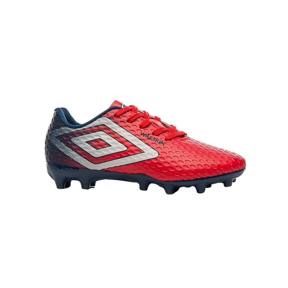 Chuteira Umbro Warskin Jr Campo Infantil Cereja Marinho Branco