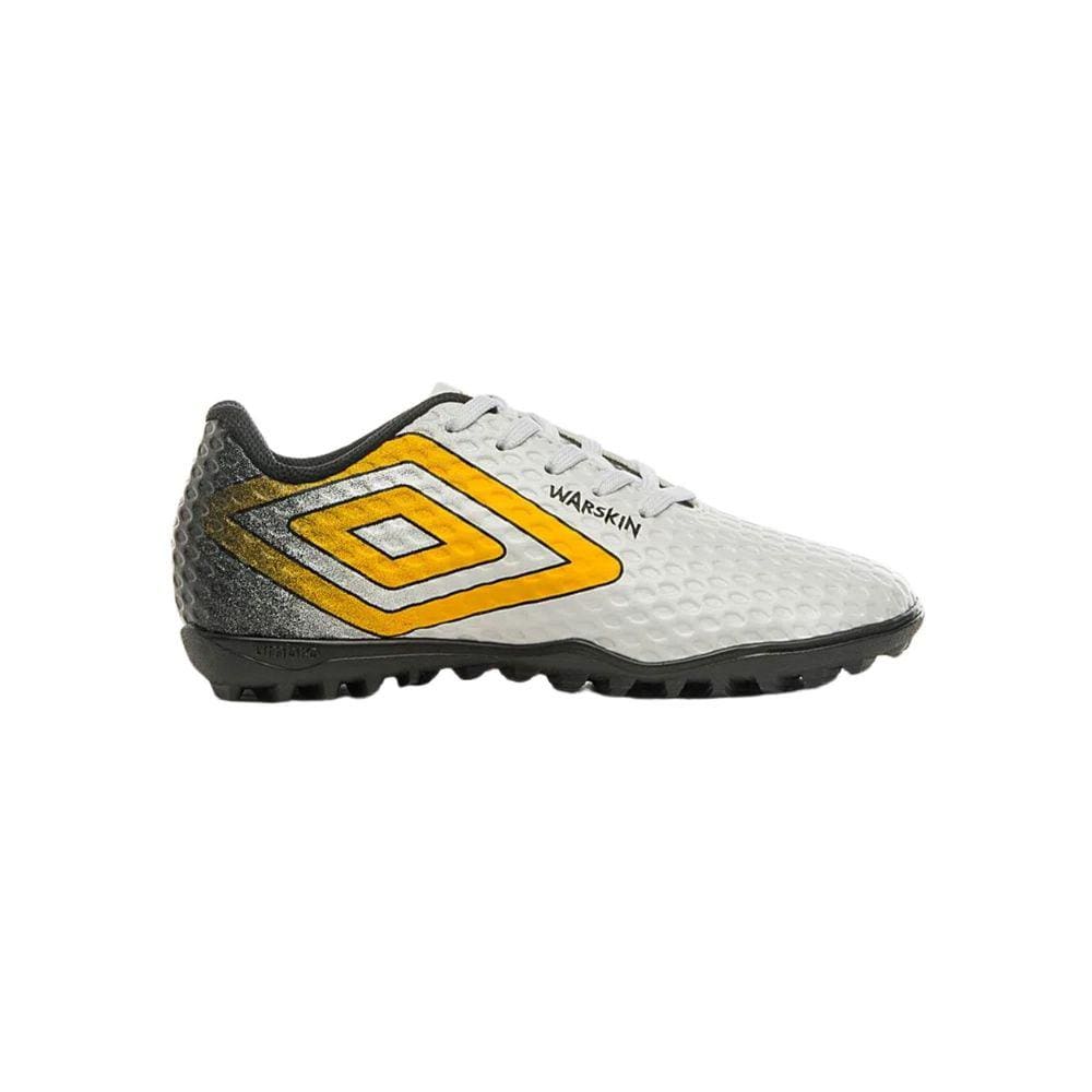 Chuteira Umbro Warskin Jr Society Infantil Branco Amarelo Preto