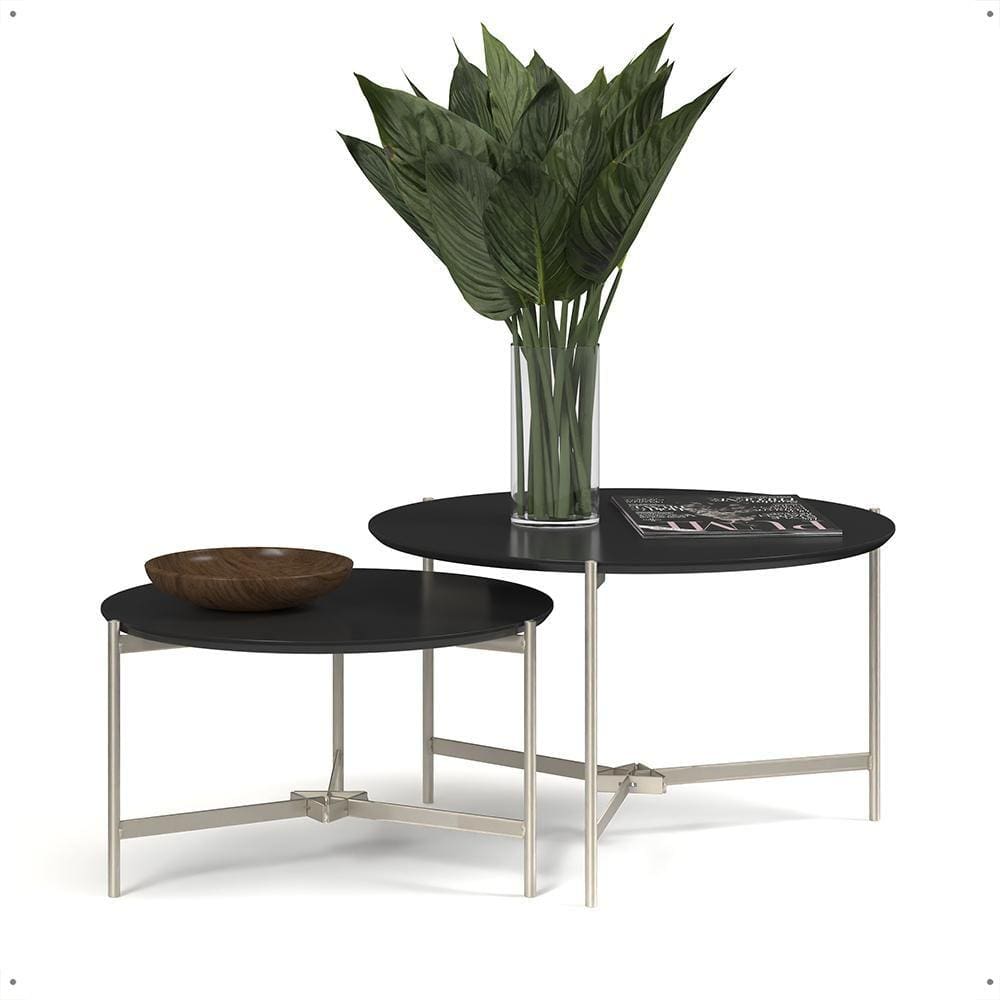 Kit 2 Mesas de Centro Industrial Sala Mesinhas Prisma Versátil Redonda Pés Ferro Tampo MDF Multiuso Lateral Apoio Decoração Casa - RPM