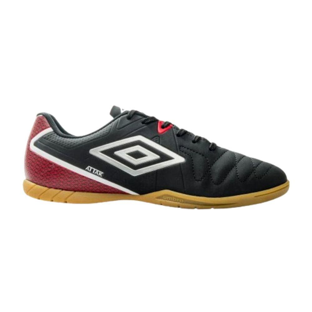Chuteira Umbro Attak Eternal Futsal Indoor Masculina Preto Prata Vermelho