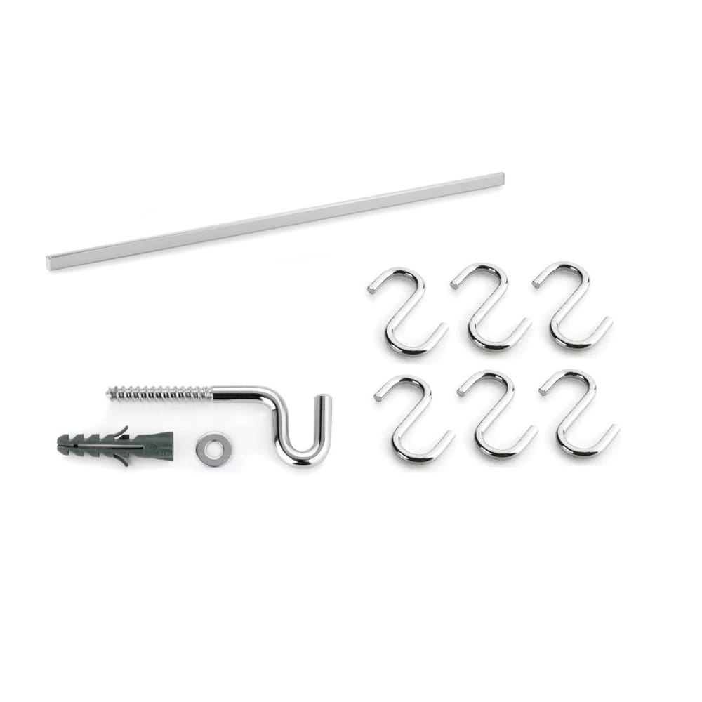 Barra de Cozinha 80cm Reta Cromada com 6 ganchos de Parede