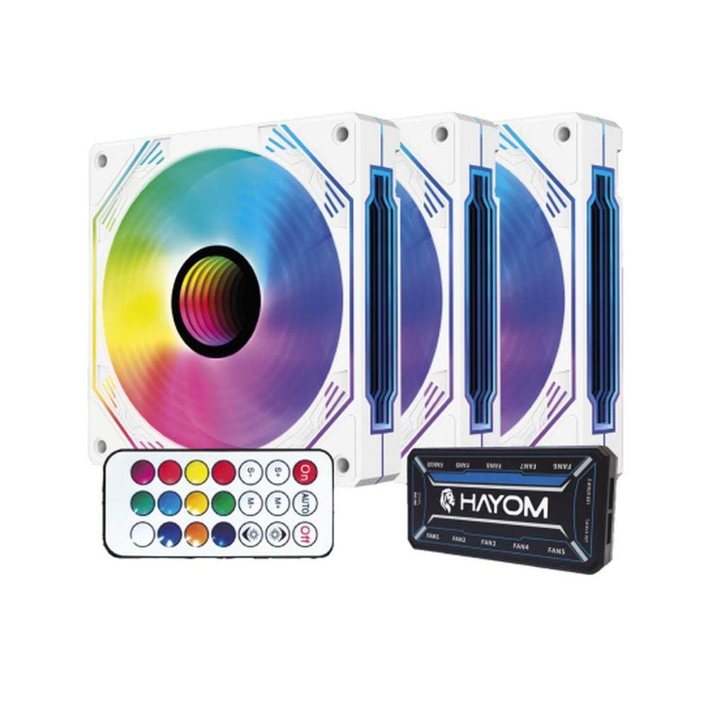 Kit Hayom 3 Fans Coolers Rgb De 12 Cm Controladora Fc1309