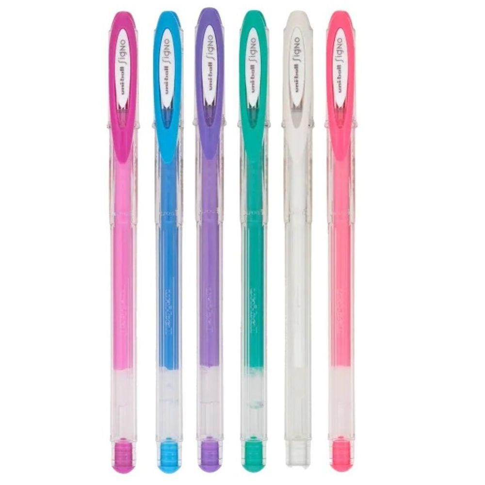 Kit 06 Caneta Gel UNI BALL Signo Angelic Color 0.7mm Cores Pastel Escrita Macia