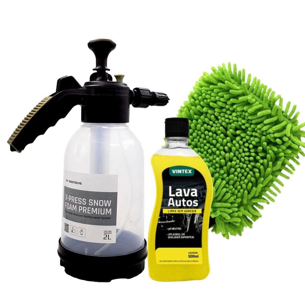 X-Press Snow Foam 2 Litros Waxtreme + Lava Autos 500ml Vintex + Luva 24x25cm Autoamerica