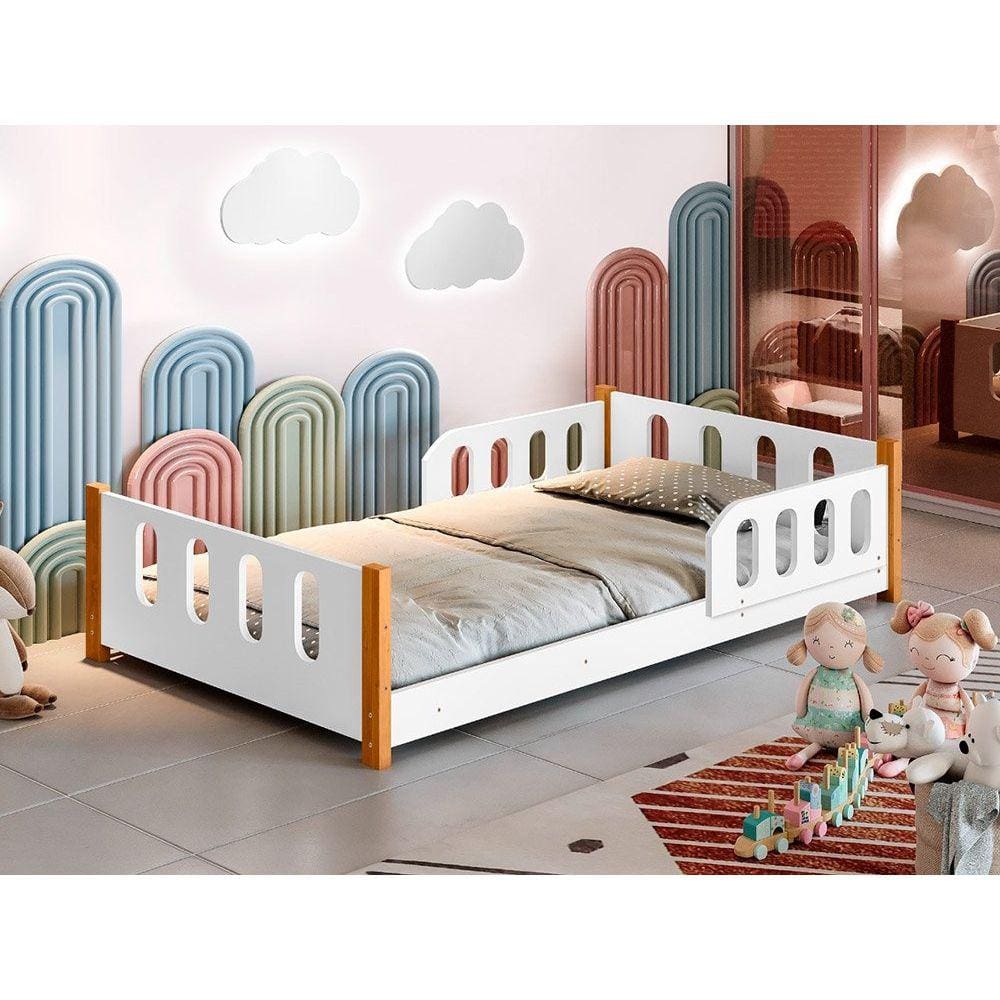 Cama Montessoriana Infantil com Grade Camila Branco com Colchão - Divaloto