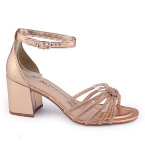 Sandália fem Dakota Y0691 salto bloco rosê gold strass tiras