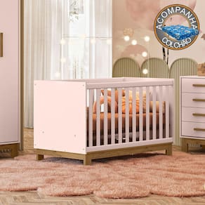 Berço Mini Cama Qencanto Slim 4315 Qmovi Rosa Acetinado + Colchão Ortobom