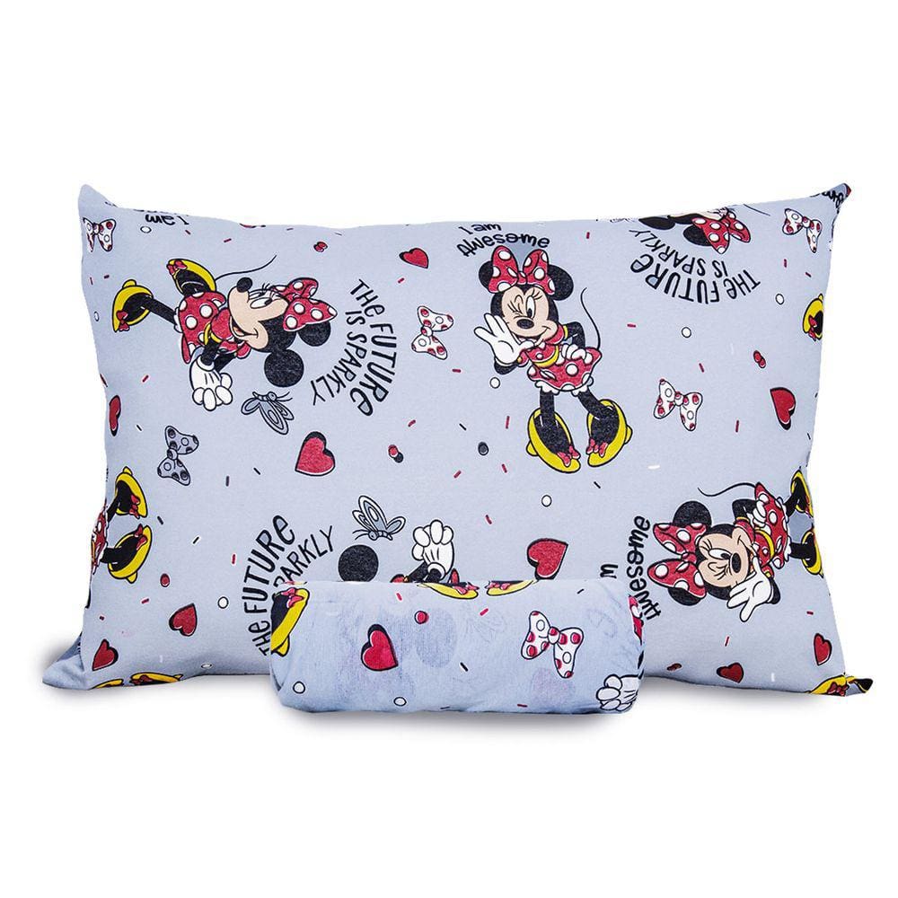 Jogo De Cama Infantil Minnie Sparkly Solteiro Disney Simples 2 Peças Malha Cinza Portallar
