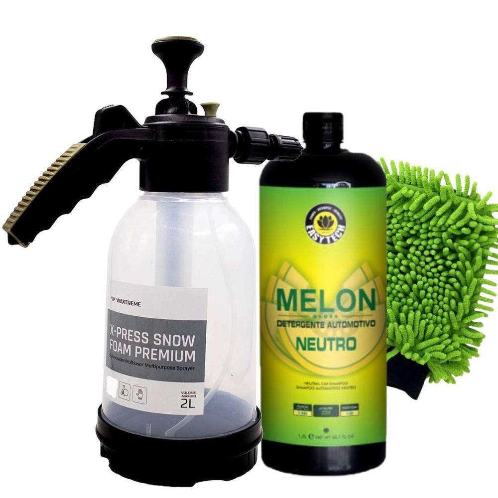 Pulverizador X-Press Snow Foam 2 Litros Waxtreme + Lava Auto Melon 1,5L EasyTech + Luva 24x25cm Autoamerica