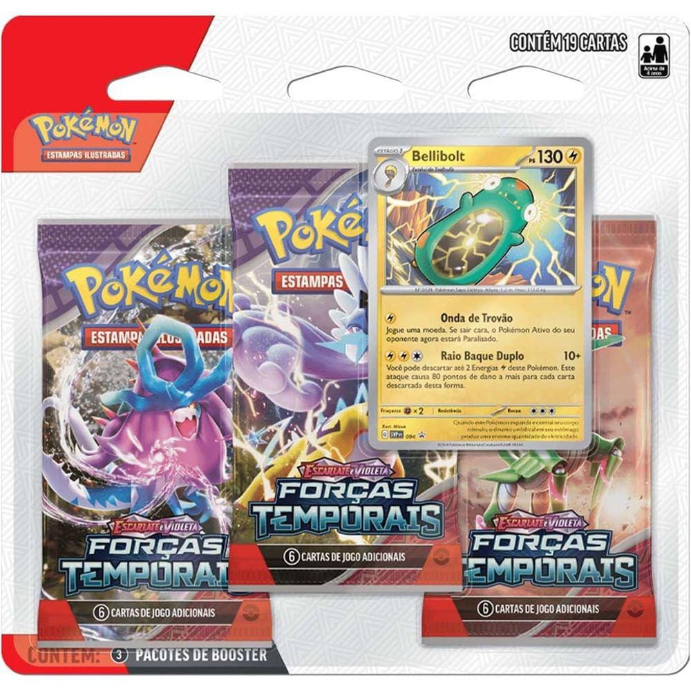 Triple Pack Pokémon Bellibolt Ev5 Forças Temporais Copag 19 Cartas