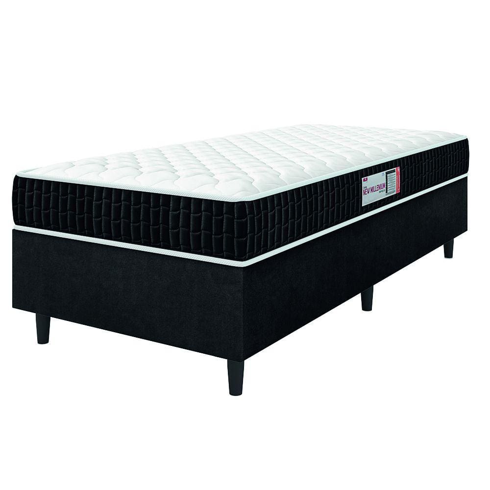 Cama Box Colchão Solteiro Espuma D33 New Millenium 88x188x57cm Preto / Branco Hellen - Suporta até 120kg por Pessoa
