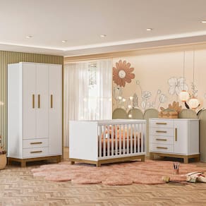 Quarto de Bebê Qencanto Slim Completo Qmovi Branco Acetinado