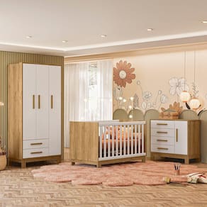Quarto de Bebê Qencanto Slim Completo Qmovi Freijó Branco Acetinado