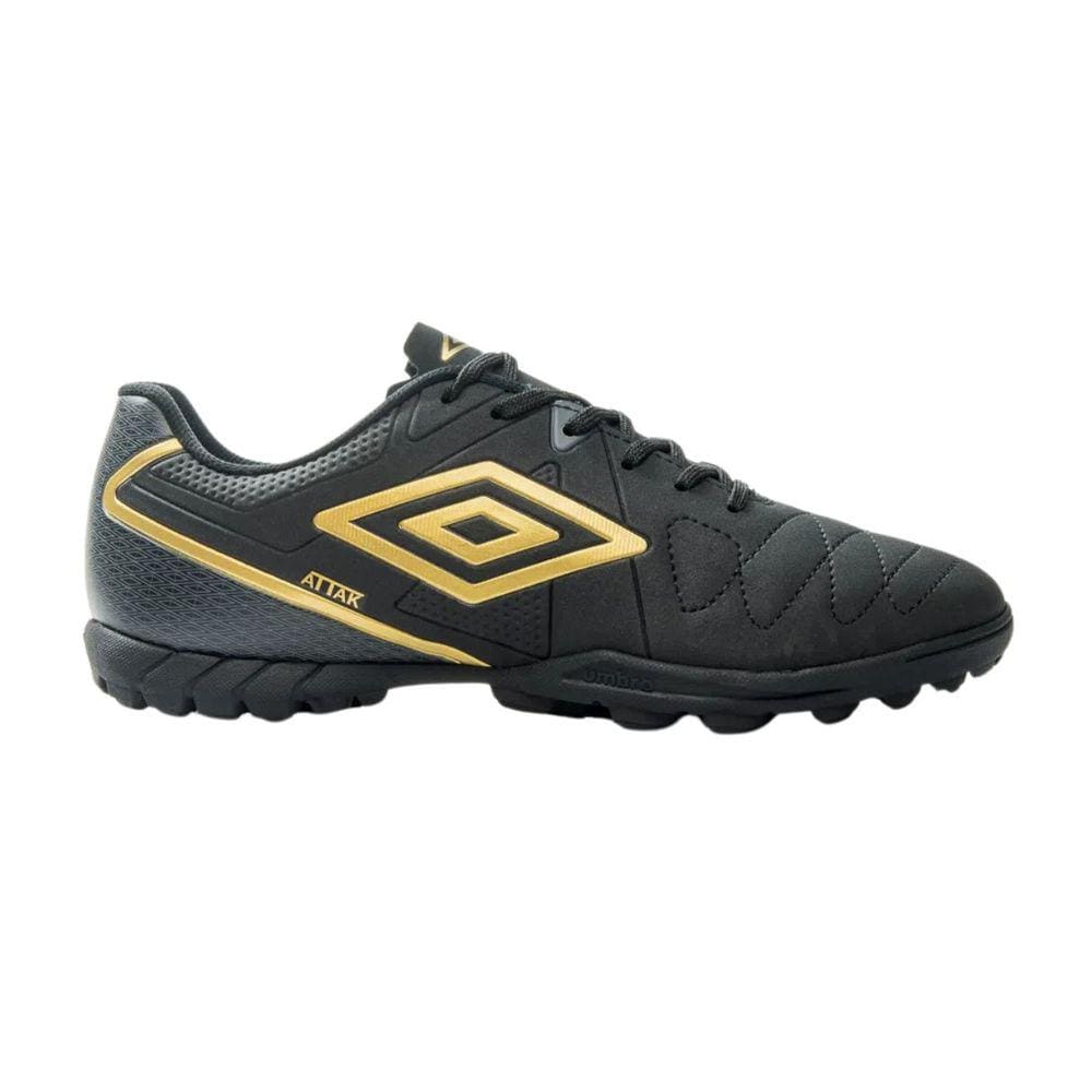 Chuteira Umbro Attak Eternal Society Masculina Preto Dourado Grafite