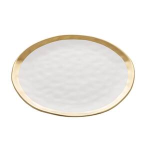 Prato De Porcelana Martelado Branco Borda Dourada 25Cm Dubai