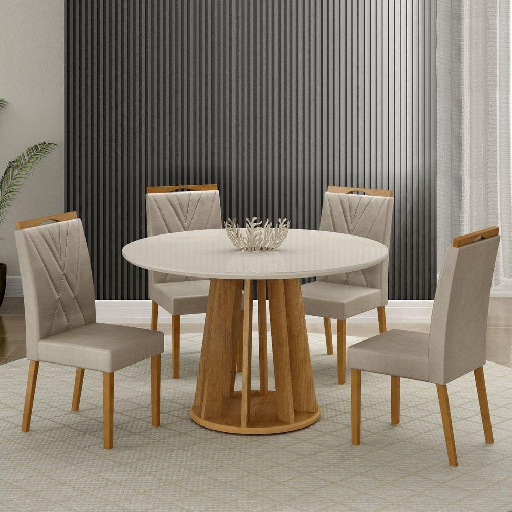 Conjunto Mesa Rose com 4 Cadeiras Lara Cinamomo/Off White/Bege