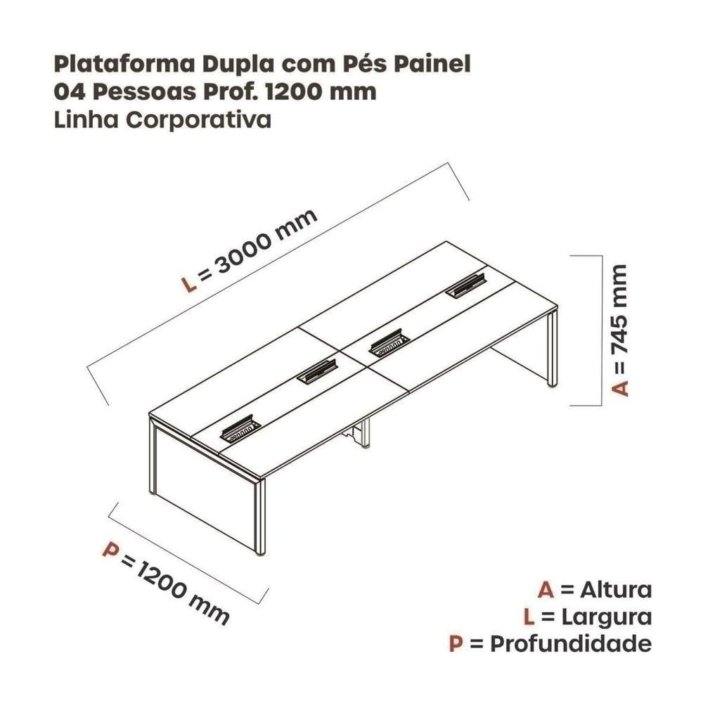 Mesa Plataforma Dupla para 4 Lugares para Coworking 150x120/4p Branco/Grafito