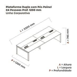 Mesa Plataforma Dupla para 4 Lugares para Coworking 160x120/4p Walnut/Preto