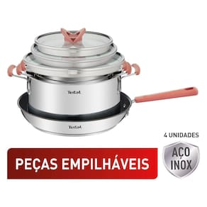Jogo de Panelas 4 Peças Tefal Opti`space em Inox com Fundo Triplo