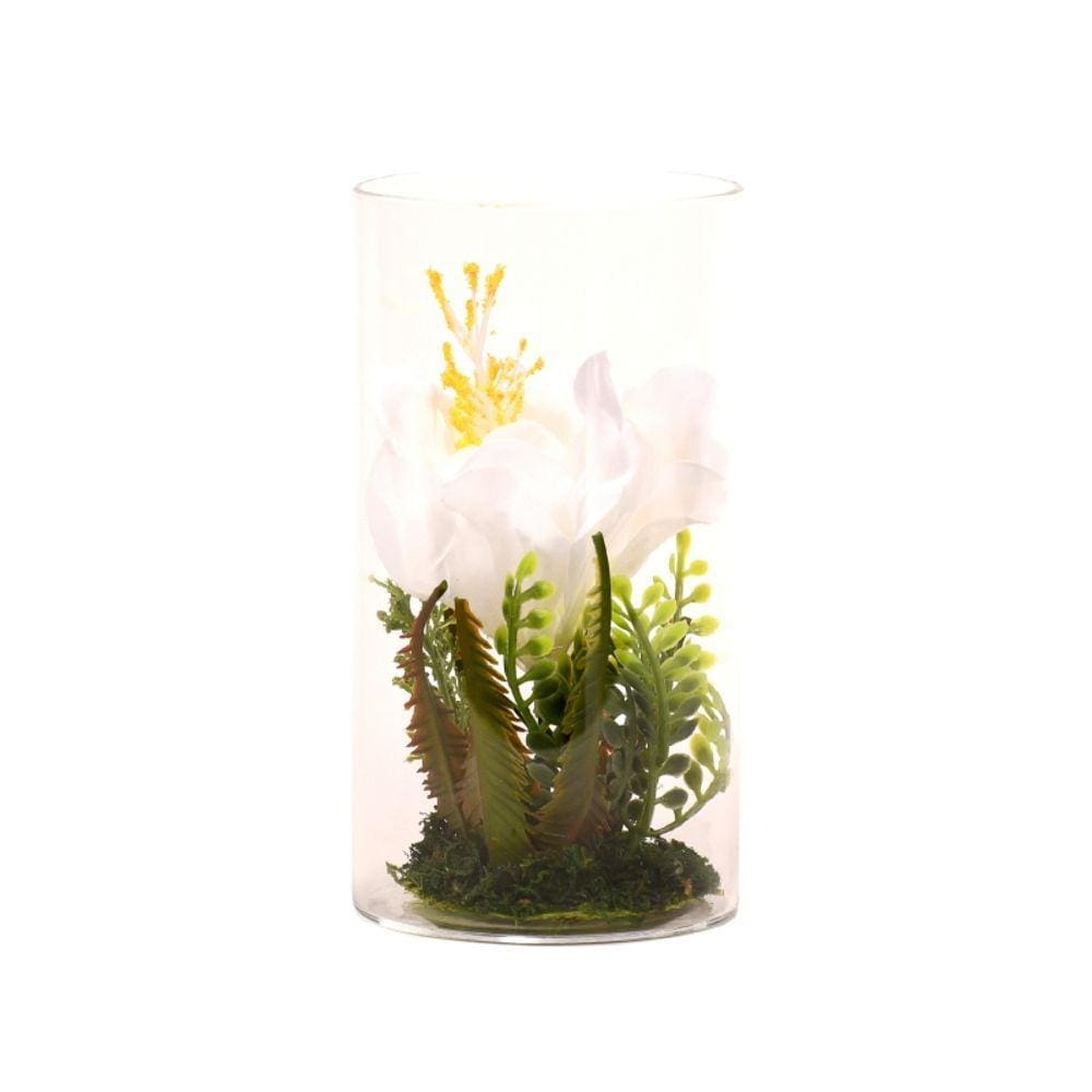 Vaso de ornamento de cristal amarelo Dalia 30cm com flor artificial