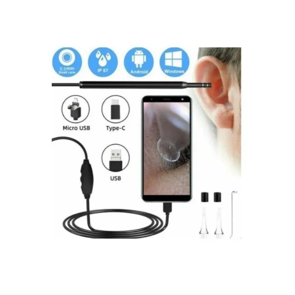 Limpador de ouvido, endoscópio, câmera HD USB para Android e PC