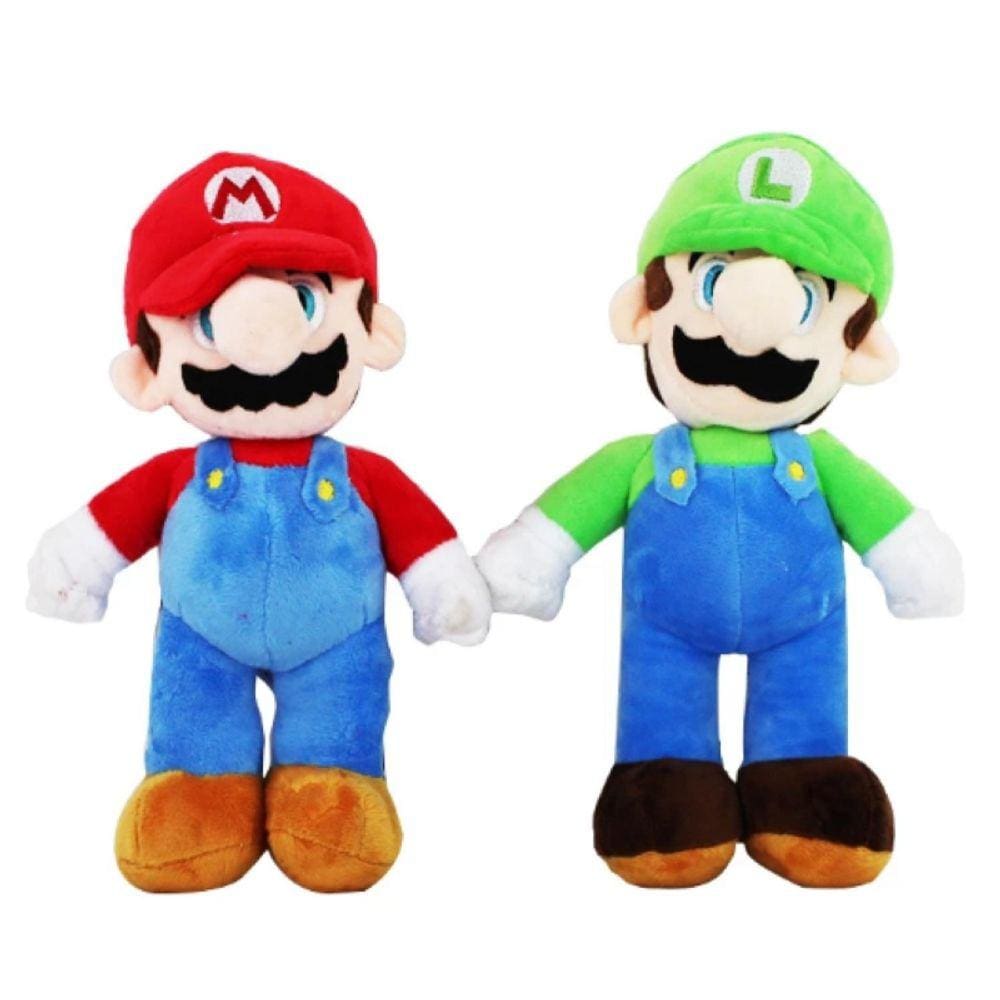 Pacote de brinquedos de pelúcia Super Mario Bros Mario 20cm e Luigi 22cm