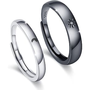 Anel Love Illusion Sun and Moon ajustável em preto e prata 925