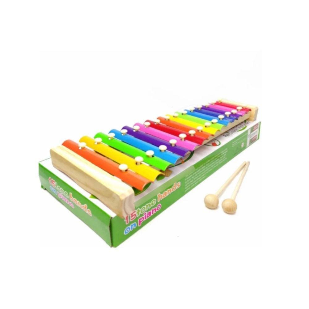 Brinquedo musical educacional didático de madeira com xilofone de 15 notas