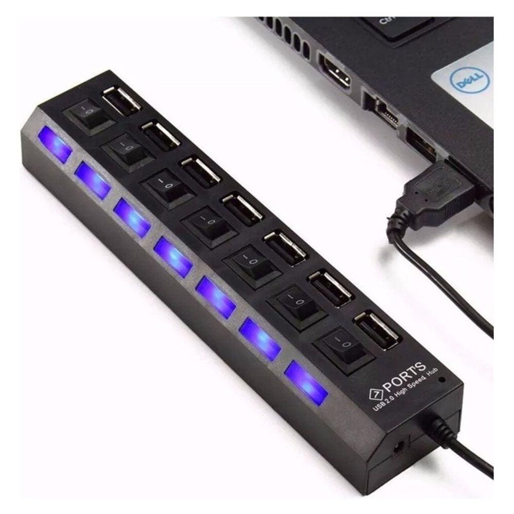 Hub USB de 7 portas com luz indicadora para dispositivos universais