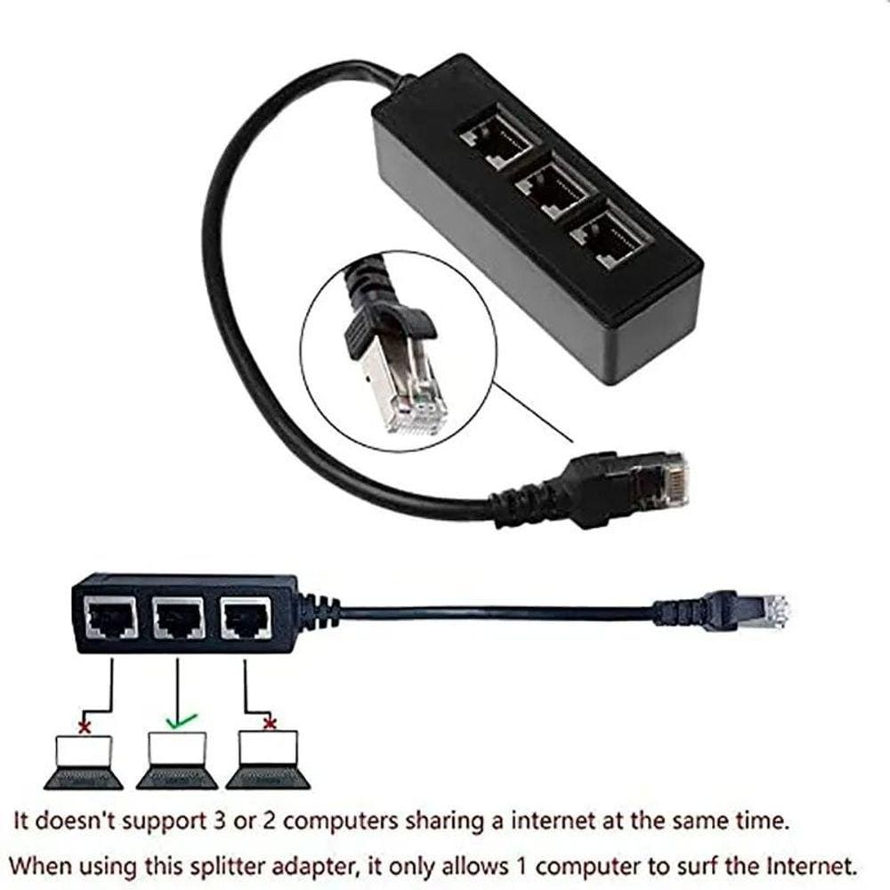 Divisor de rede Ethernet Lan RJ45, extensor de 1 a 3 portas