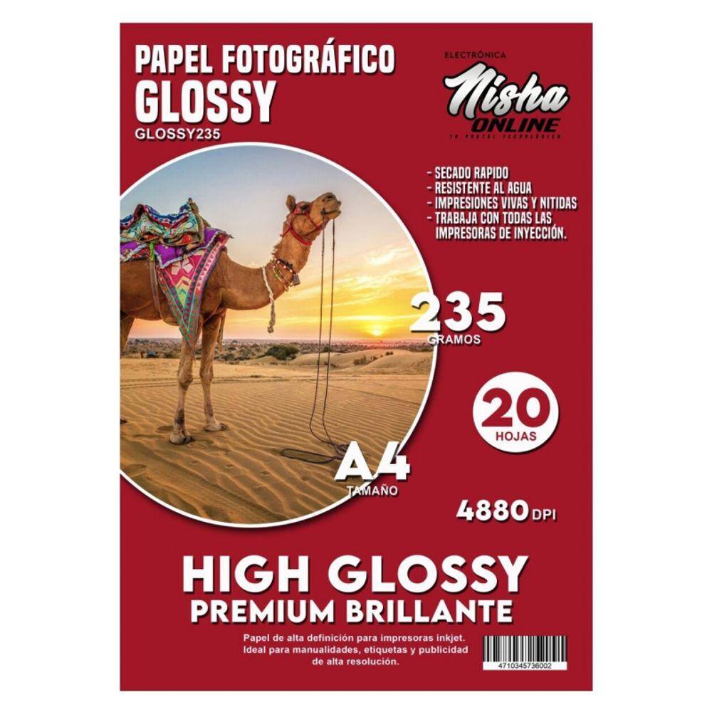 Papel fotográfico brilhante 235gsm tamanho A4 - 20 folhas