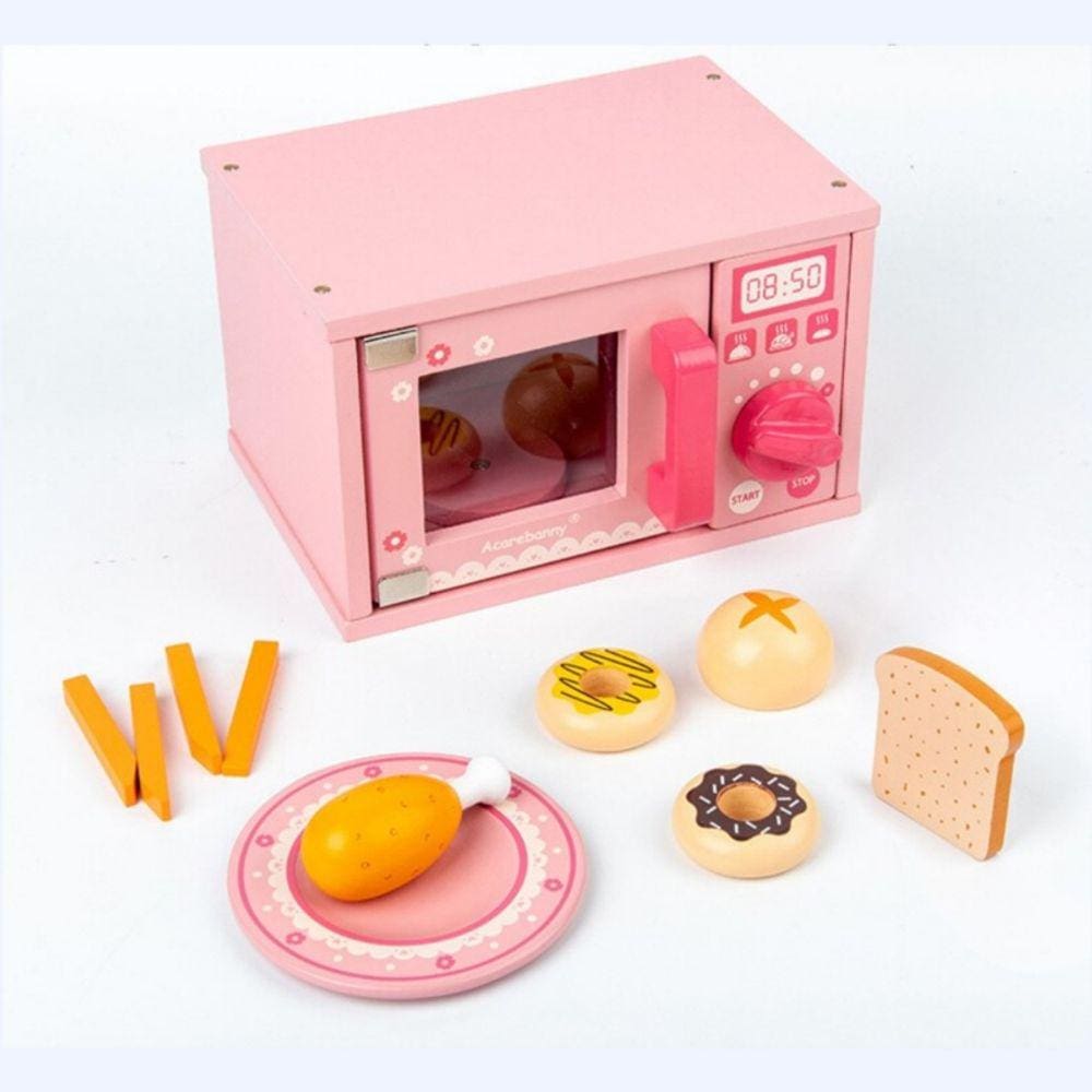 Forno de microondas de brinquedo Didactic Wood Pink para crianças de 3 anos ou mais