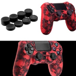 Conjunto de caveira de silicone para PS4 (vermelho) com 2 capas e 8 alças