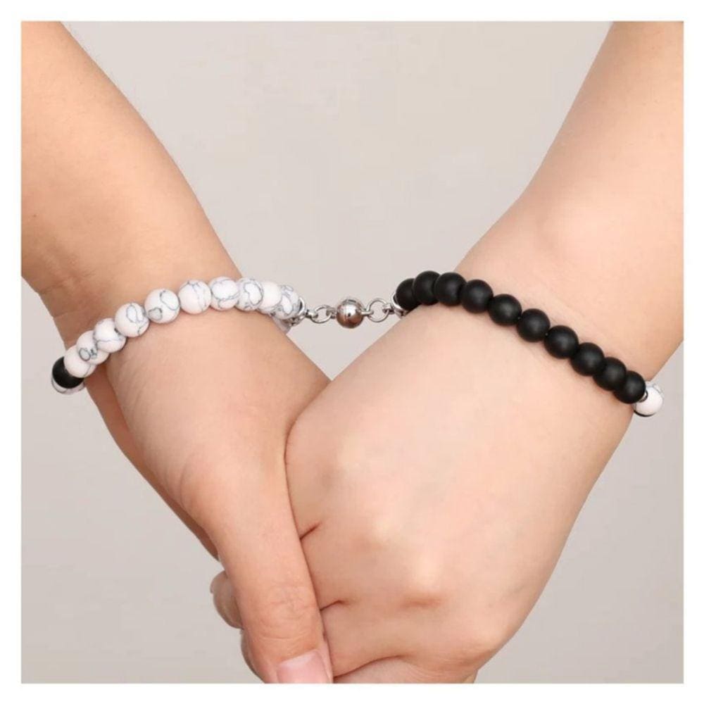Pulseiras de pedra ônix com ímãs para casais