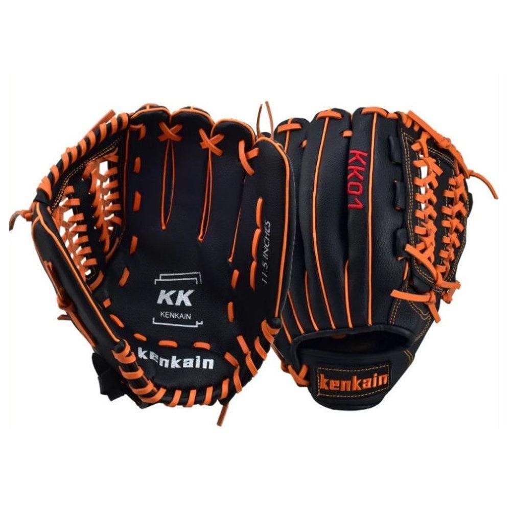 Luva de beisebol para adultos Kenkain KKK01 tamanho 12,5 preta/laranja
