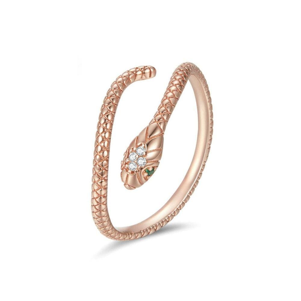 Anel de cobra ajustável banhado a ouro rosa 925 para mulheres